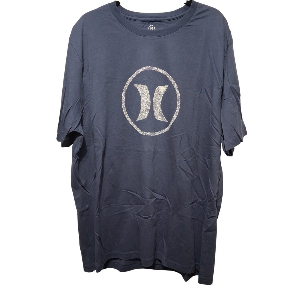 Hurley Mens XXL Graphic T-Shirt Navy Blue Distressed Circle Logo Cotton Tee